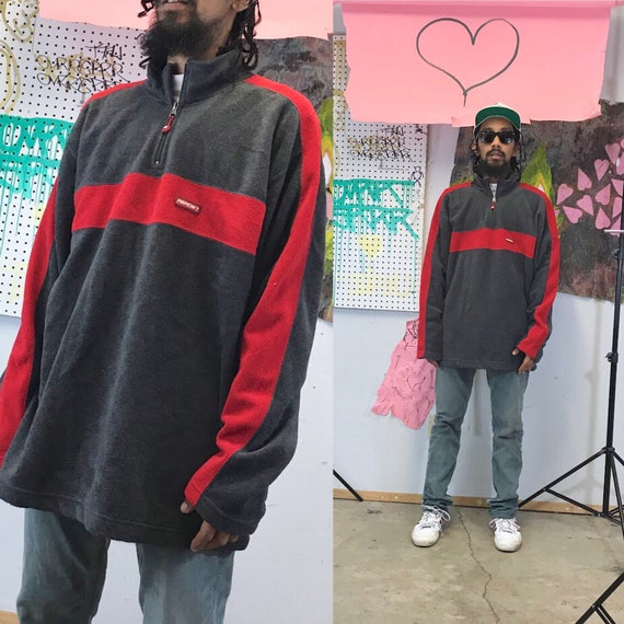 Vintage fleece jacket y2k late 90s red grey black 1990s