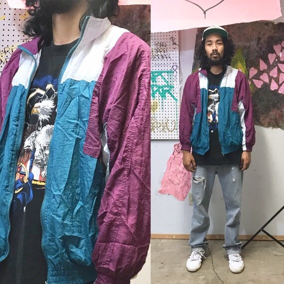 Vintage colorblocked windbreaker jacket pink white colors medium