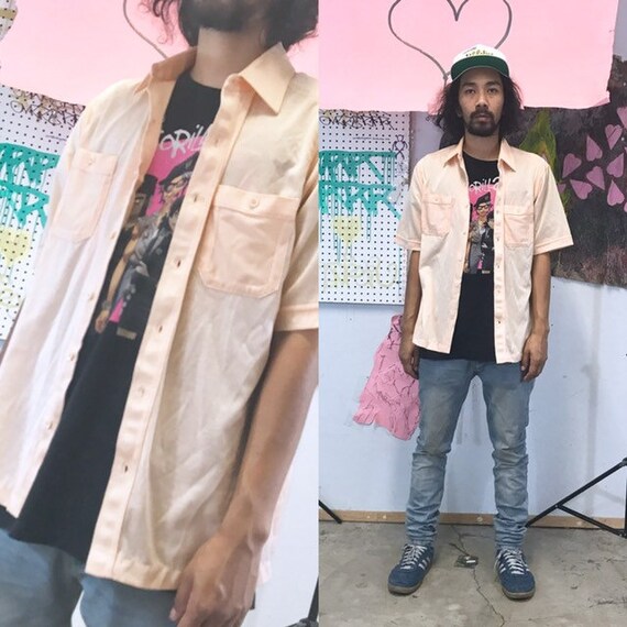 Vintage 1980's pink shirt casual shirt cuban size large