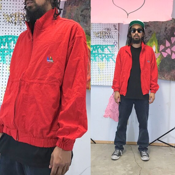 Vintage windbreaker jacket cotton mexican tourist jacket red 1980's cozumel size large