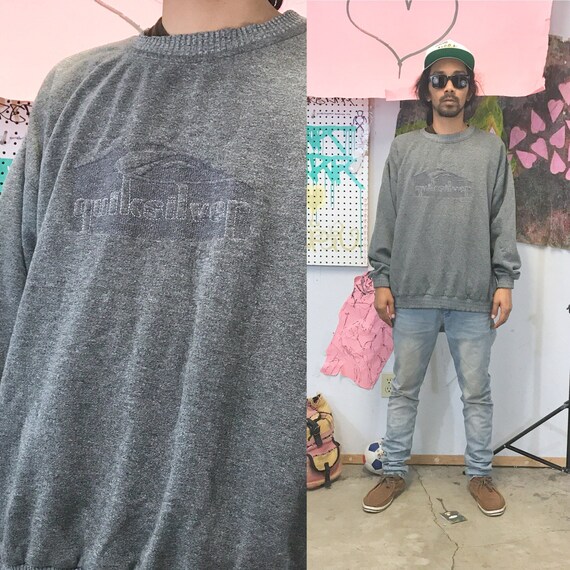 vintage quicksilver sweatshirt grey size large oversized late 1990s y2k surfing skater