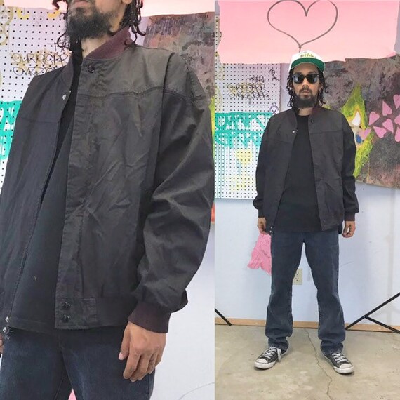 Vintage bomber jacket windbreaker size large black 1990s 1980s 90s 80s