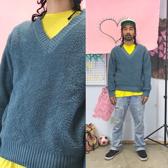Vintage vneck sweater Cozy Shag Knit Sweater by Kennington Medium 1980s 1990s