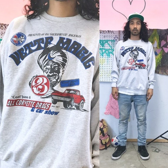Vintage corvette sweatshirt 1990s 1980s car show grey size xl