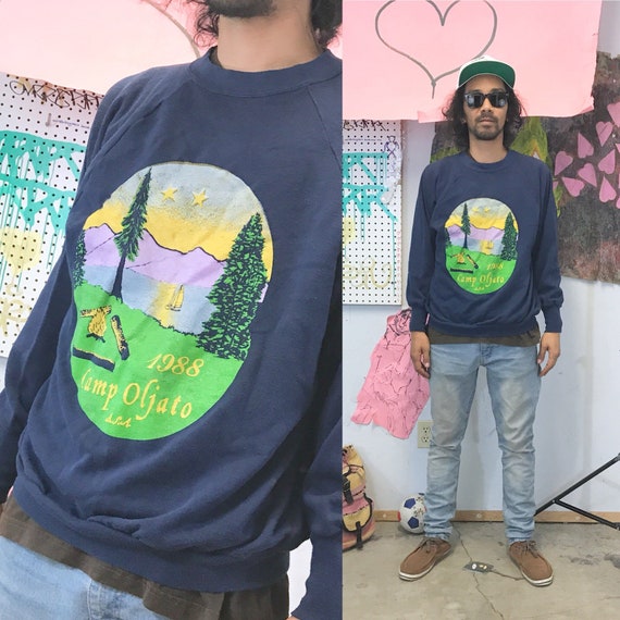 Vintage summer camp sweatshirt blue 1980s 1990s jason voorhees friday the 13th size large
