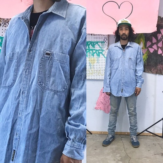 Vintage timberland denim shirt pocket cotton shirt size medium 1990s 1980s