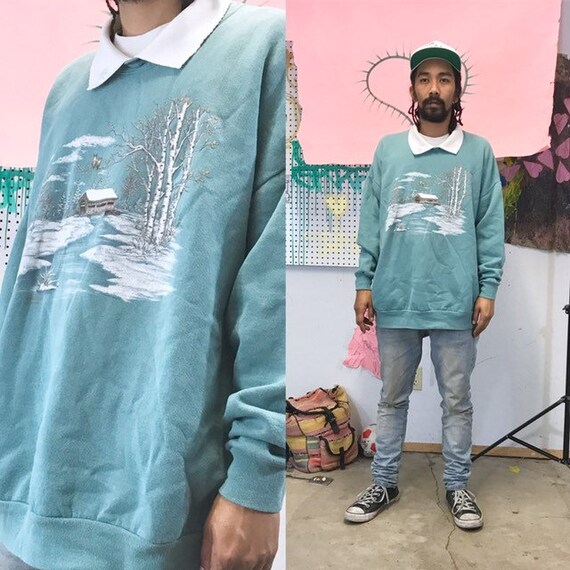 Vintage sweatshirt collar grandma normcore garden nature 1990s 1980s size large