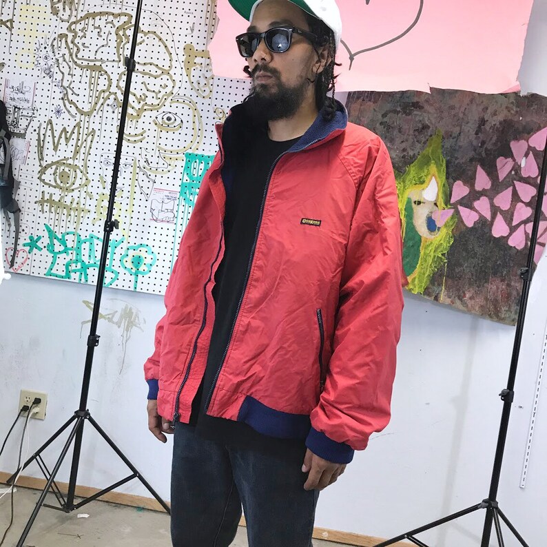Vintage windbreaker jacket red jacket osh kosh bgosh 1980s fleece lining workwear carharrt