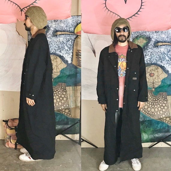 Vintage Ralph Lauren Trench Coat Black Brown Suede Large 1990s 1980s