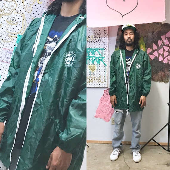Vintage oversized parka green wildlife rain poncho windbreaker size XL