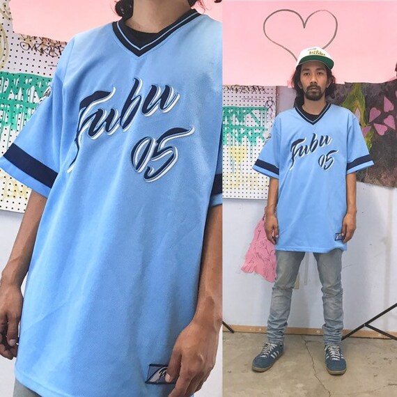Vintage fubu jersey vneck baby blue size large 1990s 1980s y2k hip hop