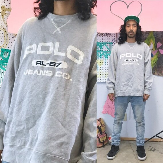 Vintage polo jeans sweatshirt grey size large oversized 1990s late 90s