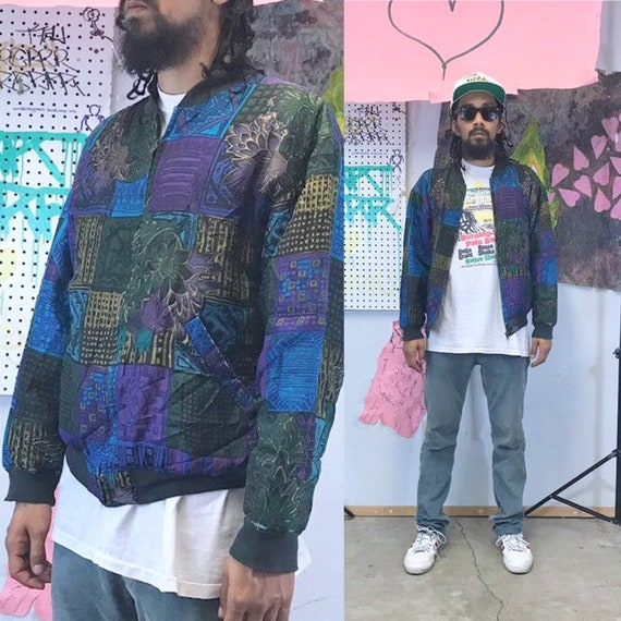 Vintage silk bomber jacket all over print loud print jacket fresh prince small medium