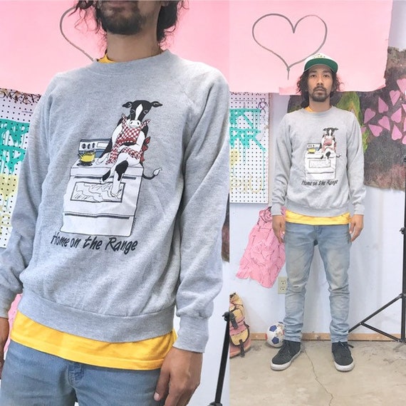 Vintage sweatshirt grey graphic cows size large 1990s 1980s