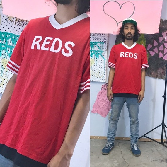 Vintage 70's ringer shirt red white cincinatti reds size large 1980s