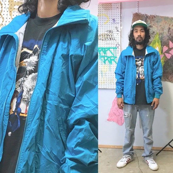 1980's helly hansen XL teal windbreaker jacket streetwear seinfeld hiking vintage jacket