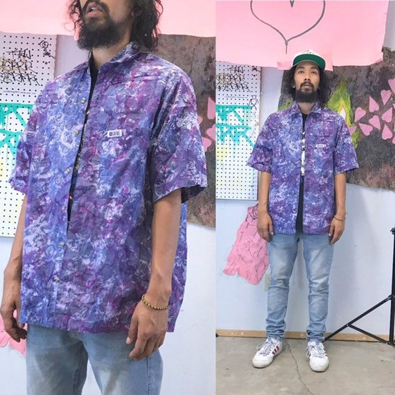 Vintage loud print shirt purple tye dye surf skater shirt all over print sideout size small medium 1990s
