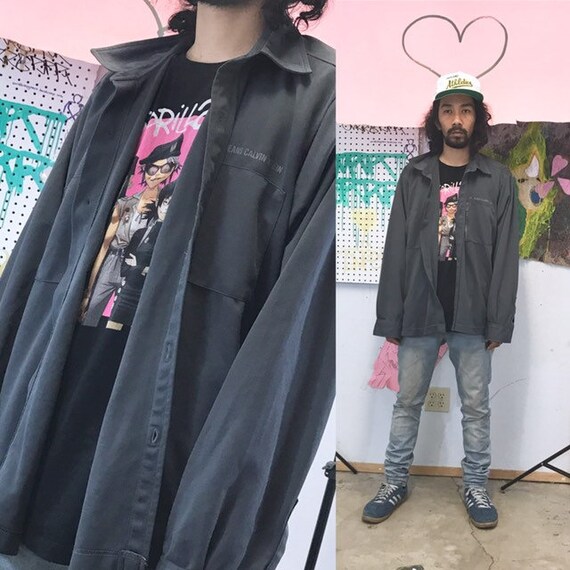 Vintage calvin klein shirt grey button up minimalist late 90's goth athleisure size xl