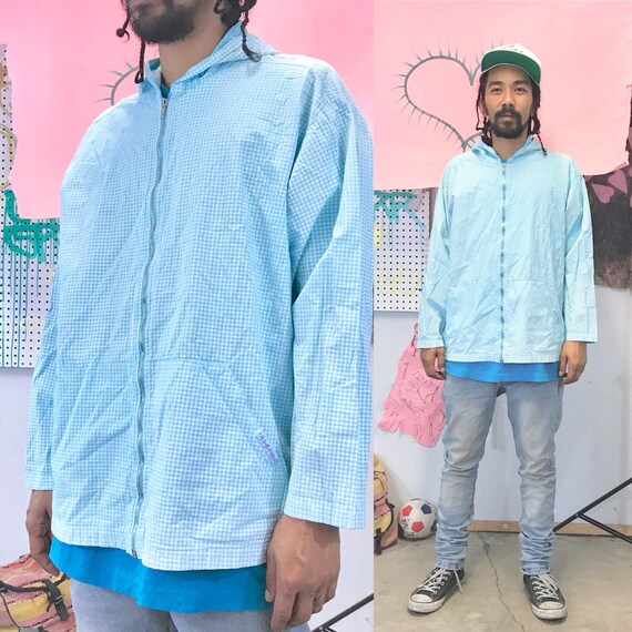 Vintage windbreaker zip up hoodie size large plaid golf garden jacket 1990s