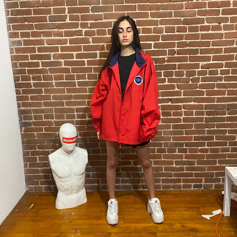 Vintage windbreaker jacket 90s red jacket nature