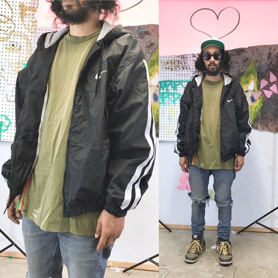 Vintage Nike zip up black windbreaker hoodie 1990'