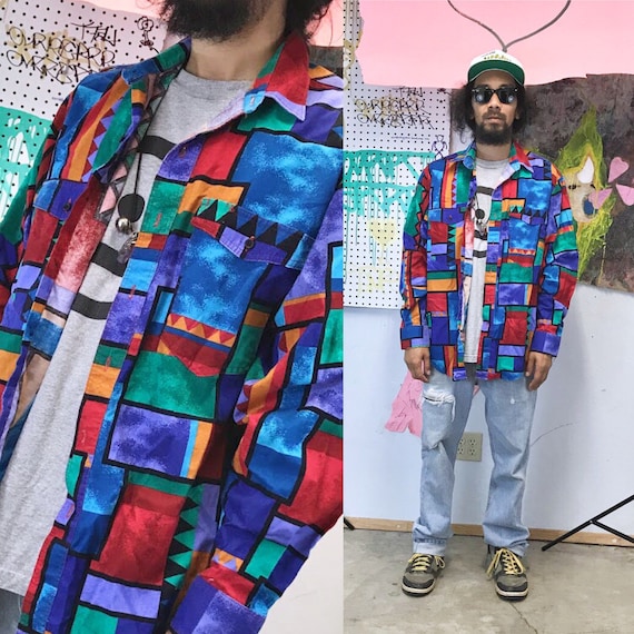 Vintage wranger shirt all over print geometric abstract size large fresh prince