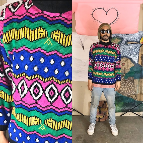 Vintage Knit Sweater by Jaime Scott Acrylic Medium 1990s 1980s