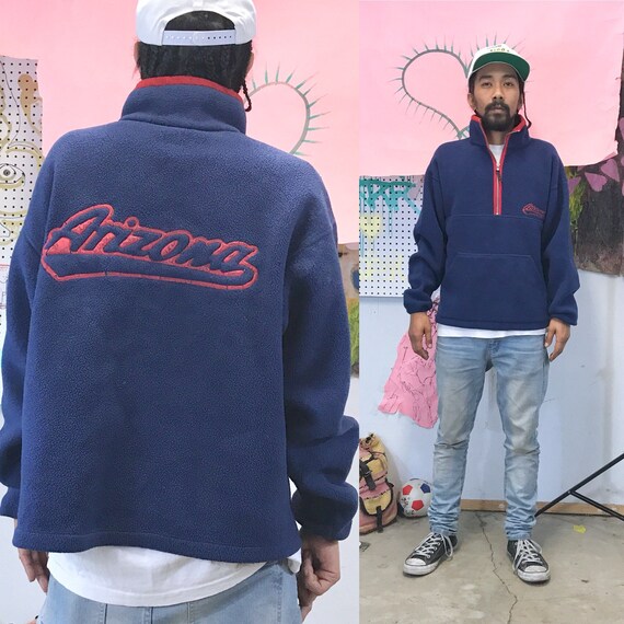 Vintage Arizona Fleece Blue Pullover 1/4 Zip Blow Up Logo Medium 1990s 1980s