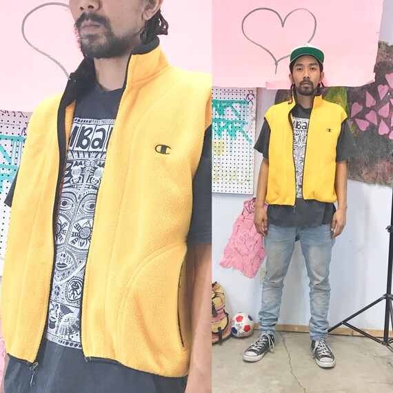 Vintage fleece champion vest size small yellow 1990s 1980s