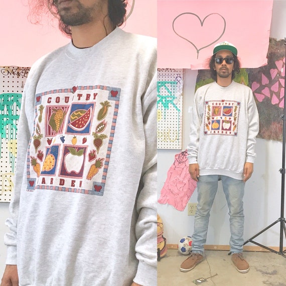 Vintage sweatshirt gardening grey 1980s 1990s 90s 80s size xl mom grandma