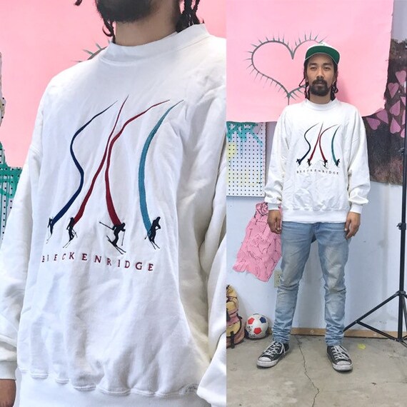 Vintage crewneck skiing ski white sweatshirt 1990s 1980s size large