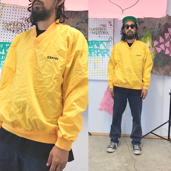 Vintage yellow windbreaker jacket pullover v-neck size large izod lacoste