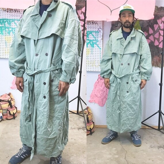 Vintage trench coat green pea coat green 1990s 1980s size xl