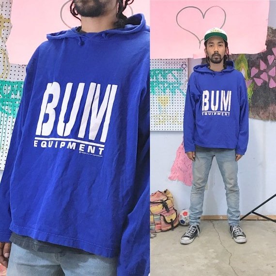 Vintage blue hoodie t-shirt BUM equipment big print 1990s 1980s size large oversized