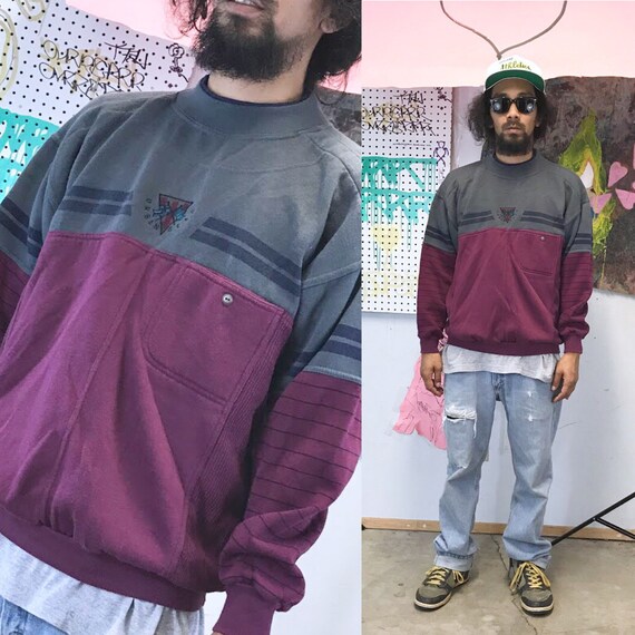 Vintage sweatshirt 1980s new wave punk todays news bugle boy saved by the bell maroon grey