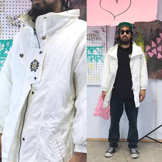 Vintage puffer jacket white jacket 1990s 1980s white jacket blood orange minimalist size small