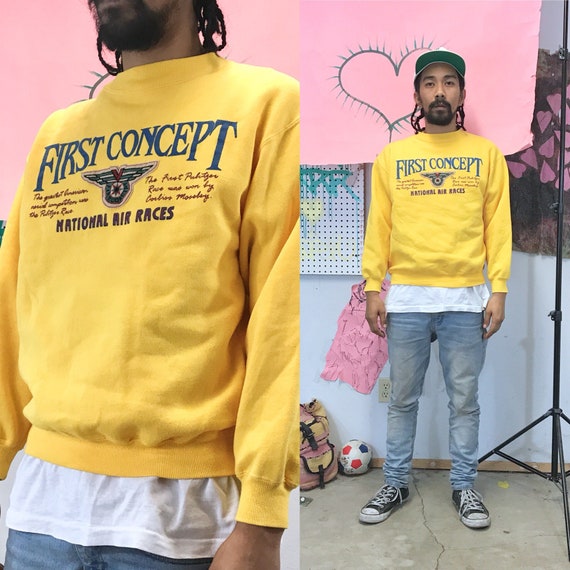 Vintage National Air Races Crewneck Yellow Medium 1999s 1980s