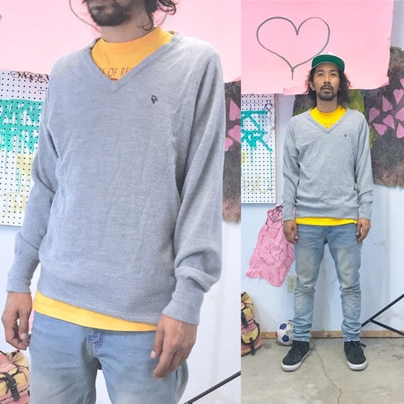 Vintage christian dior vneck sweater grey 1990s 1980s size large