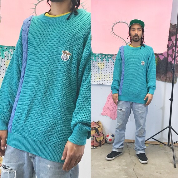 Vintage Sweater by Isamu Blue Acrylic Wool Large 1990s 1980s