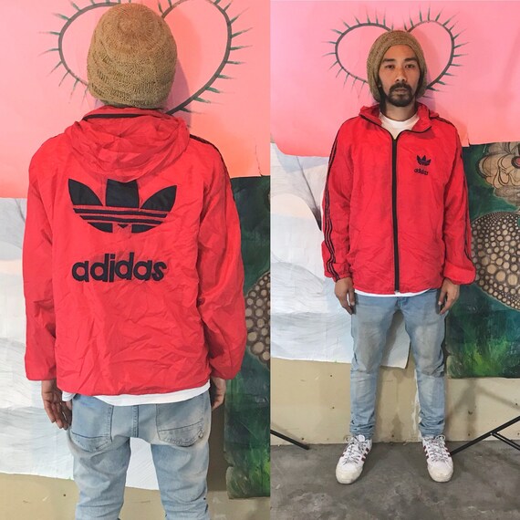 Vintage Red Adidas Nylon Track Jacket Medium 1990s 1980s