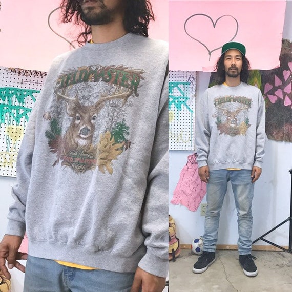Vintage hunting sweatshirt grey buck head outdoors grey sweatshirt size xl 1990s 1980s