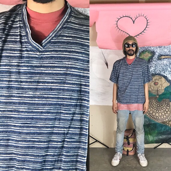 Vintage V Cut All Over Print Tee by Crossroads Blue XXL