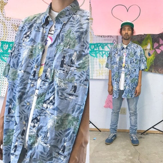 Vintage all over print shirt loud print size large cotton skater surfer