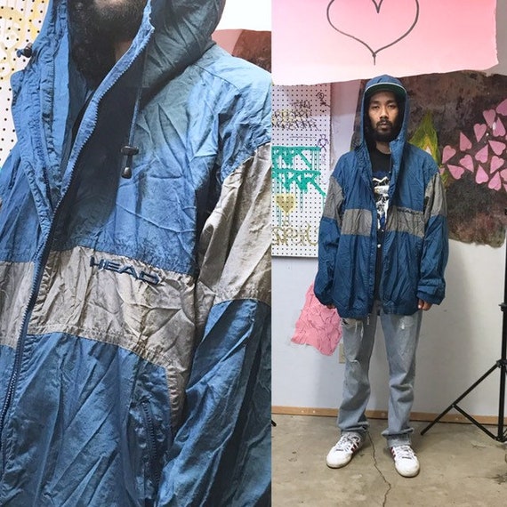 Vintage head windbreaker blue stripe hoodie poncho size xl