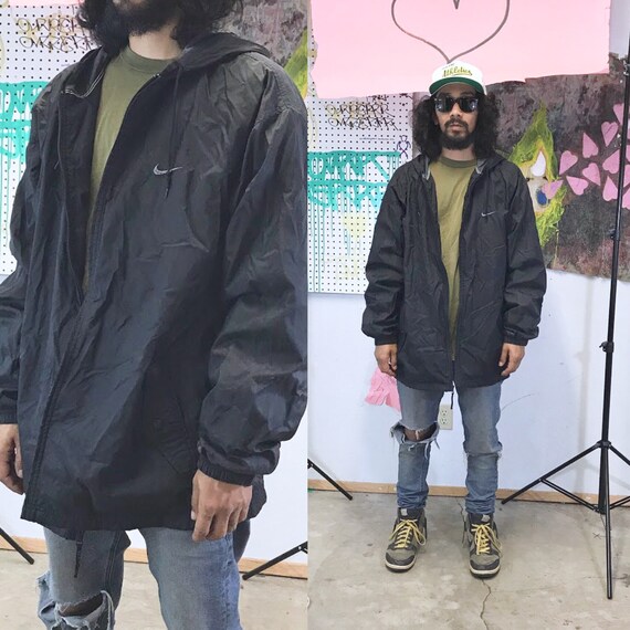 Vintage black nike windbreaker hoodie jacket size xlarge 1990s athletic