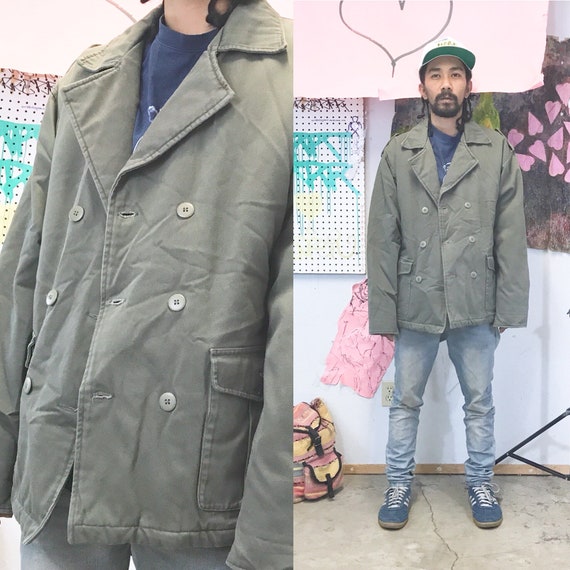 Vintage pea coat early 1990's army style jacket 1980s green size medium