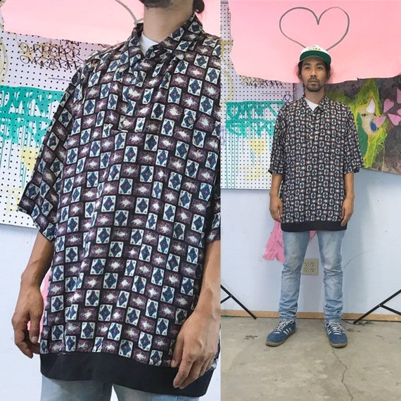 Vintage all over print polo shirt loud print 1990s 1980s size xxl xl