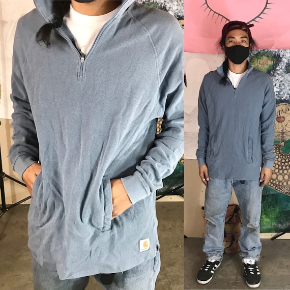 Vintage Carhartt Blue Sweater Cotton 1/4 Zip Large 1990s 1980s