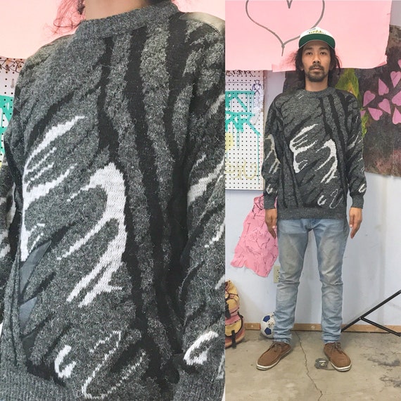 Vintage knit sweater abstract pattern 1990s 1980s cosby geometric art