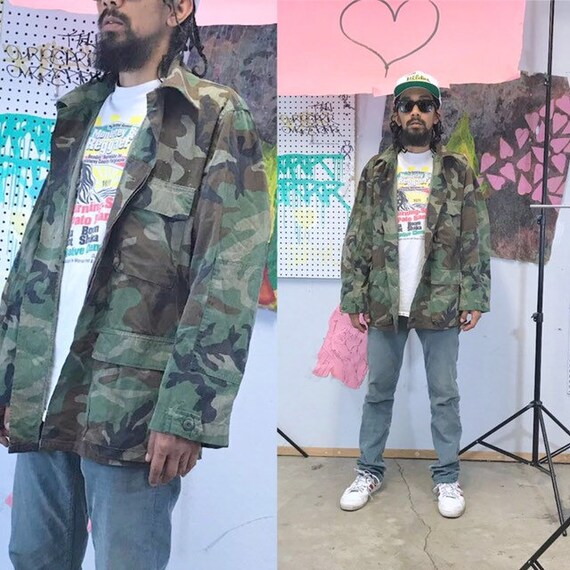Vintage camouflage jacket military camo size large 1990s 1980s size large